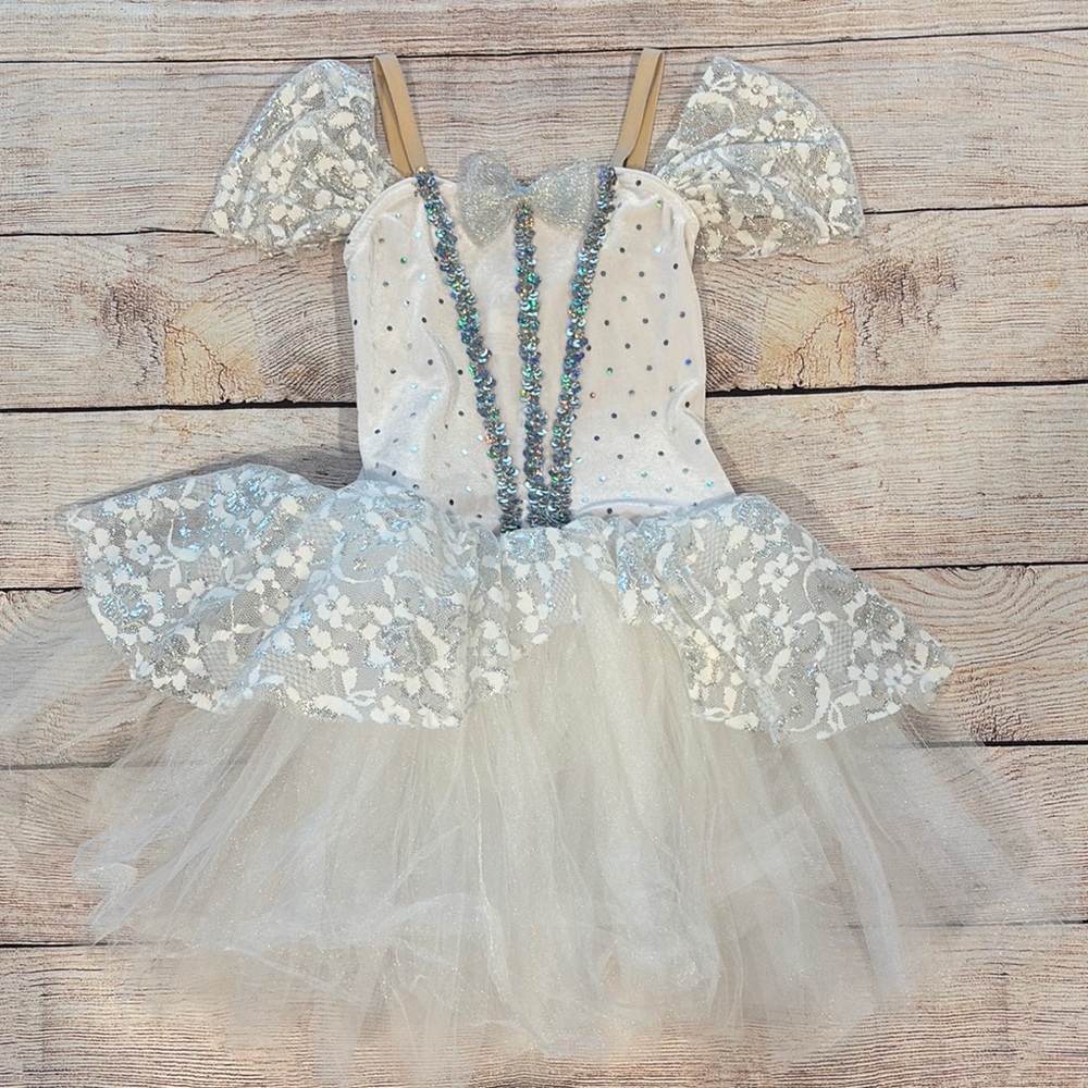 Wish Silver and White Kids Dance Costume